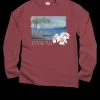 Palm Hibiscus - Paradise Red Dyed Long Sleeve Crewneck T-Shirt