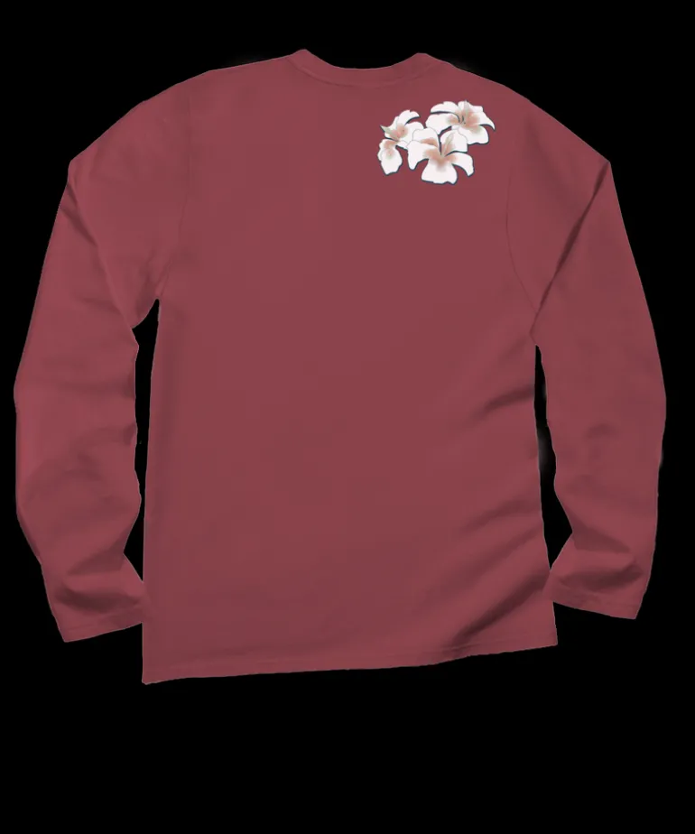 Palm Hibiscus - Paradise Red Dyed Long Sleeve Crewneck T-Shirt