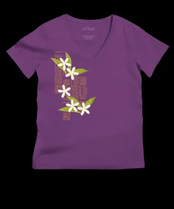 Plumeria Breeze - Violet Short Sleeve Pima V-Neck T-Shirt