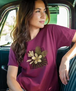 Plumeria Center - Wine Dyed Short Sleeve Scoop Neck T-Shirt
