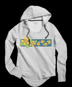 Plumeria Quilt Band - White Gray Heather Long Sleeve Harmony Hooded T