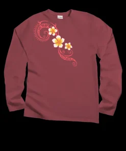 Plumeria Tatau - Paradise Red Dyed Long Sleeve Crewneck T-Shirt