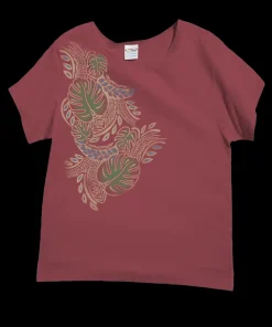 Polynesian Monstera - Paradise Red Dyed Short Sleeve Scoop Neck T-Shirt