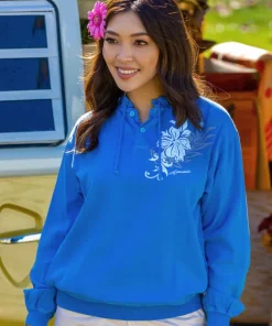 Pua Stamp - Blue Hawaii Dyed Long Sleeve Lightweight Pullover