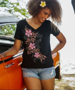 Pupukea Falls - Jet Black Short Sleeve Pima V-Neck T-Shirt