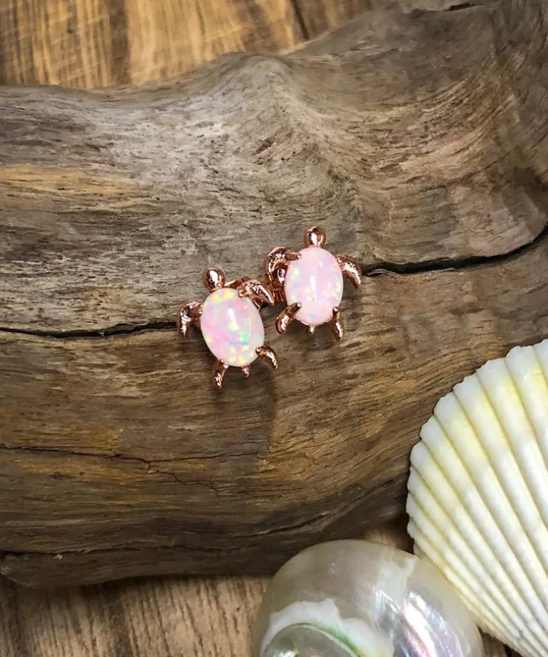Pura Vida Rose Gold Opal Sea Turtle Earrings