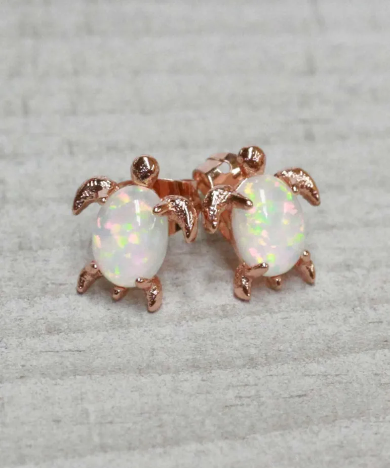 Pura Vida Rose Gold Opal Sea Turtle Earrings