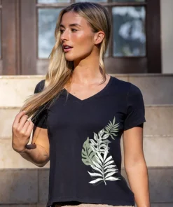 Rainforest Lei - Jet Black Short Sleeve Pima V-Neck T-Shirt