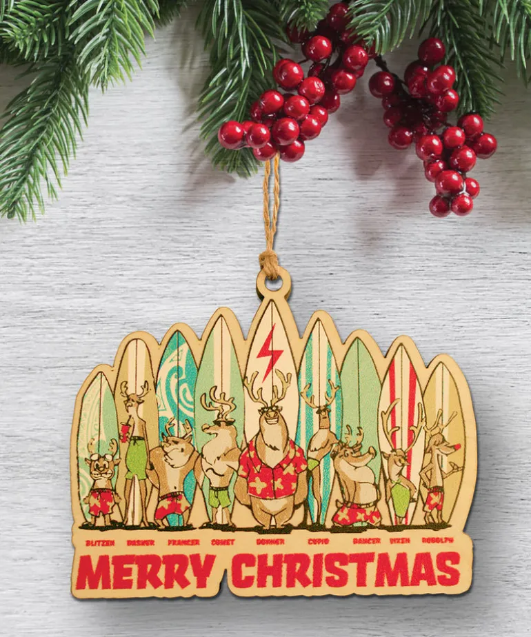 Reindeer Surfing Lesson - Maplewood Ornament