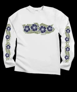 Retro Hibiscus - White Long Sleeve Crewneck T-Shirt