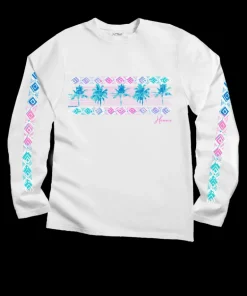 Row Of Palms - White Long Sleeve Crewneck T-Shirt