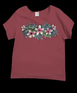 Sketchy Plumeria - Paradise Red Dyed Short Sleeve Scoop Neck T-Shirt