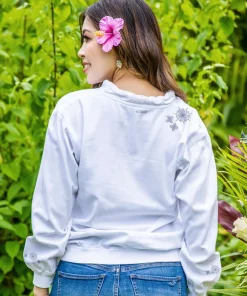 Snowflake Lace - White Long Sleeve Lightweight Pullover