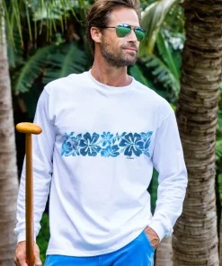 Surfa Stripe - White Long Sleeve Crewneck T-Shirt