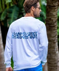 Surfa Stripe - White Long Sleeve Crewneck T-Shirt