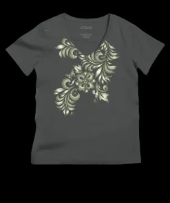 Teihani - Graphite Short Sleeve Pima V-Neck T-Shirt