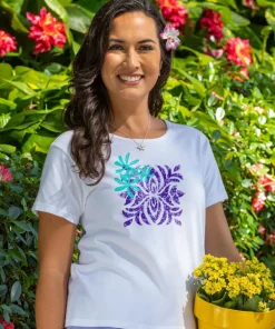 Tiare Quilt - White Short Sleeve Scoop Neck T-Shirt