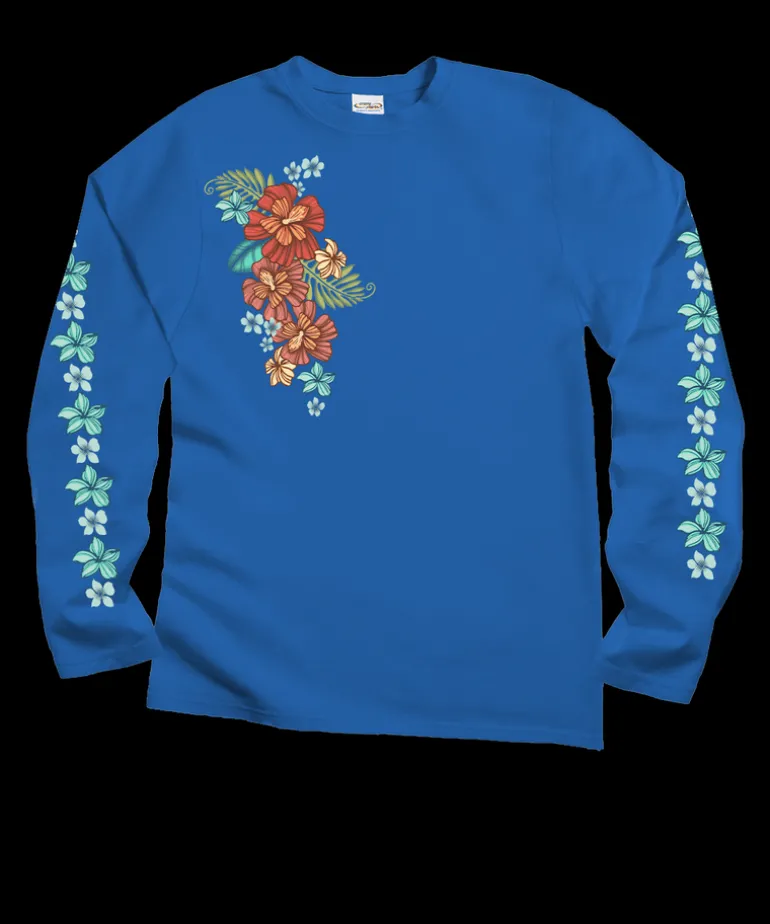 Tribal Haunani - Blue Hawaii Dyed Long Sleeve Crewneck T-Shirt
