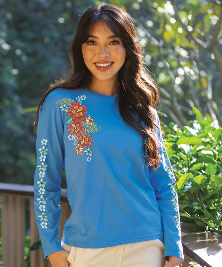 Tribal Haunani - Blue Hawaii Dyed Long Sleeve Crewneck T-Shirt