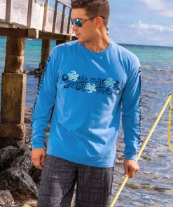 Tribal Honu Band - Blue Hawaii Dyed Long Sleeve Crewneck T-Shirt