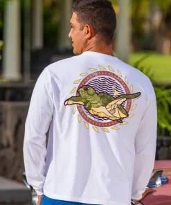 Tribal Honu Circle - White Long Sleeve Crewneck T-Shirt