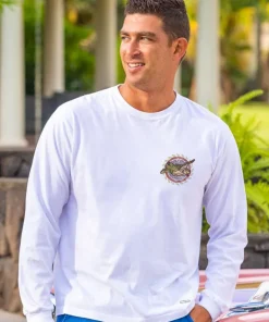 Tribal Honu Circle - White Long Sleeve Crewneck T-Shirt