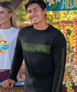 Tribal Leaves Band - Jet Black Long Sleeve Pima T-Shirt