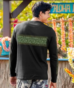 Tribal Leaves Band - Jet Black Long Sleeve Pima T-Shirt