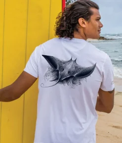 Tribal Manta Ray - White Short Sleeve Pima T-Shirt