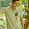 Tribal Manta Vert - Hemp Dyed Short Sleeve Oceanfront Polo Shirt