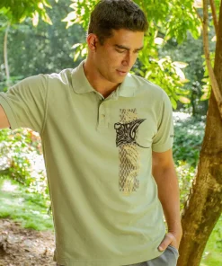Tribal Manta Vert - Hemp Dyed Short Sleeve Oceanfront Polo Shirt