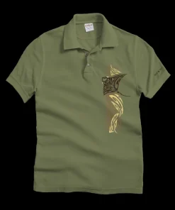 Tribal Manta Vert - Hemp Dyed Short Sleeve Oceanfront Polo Shirt