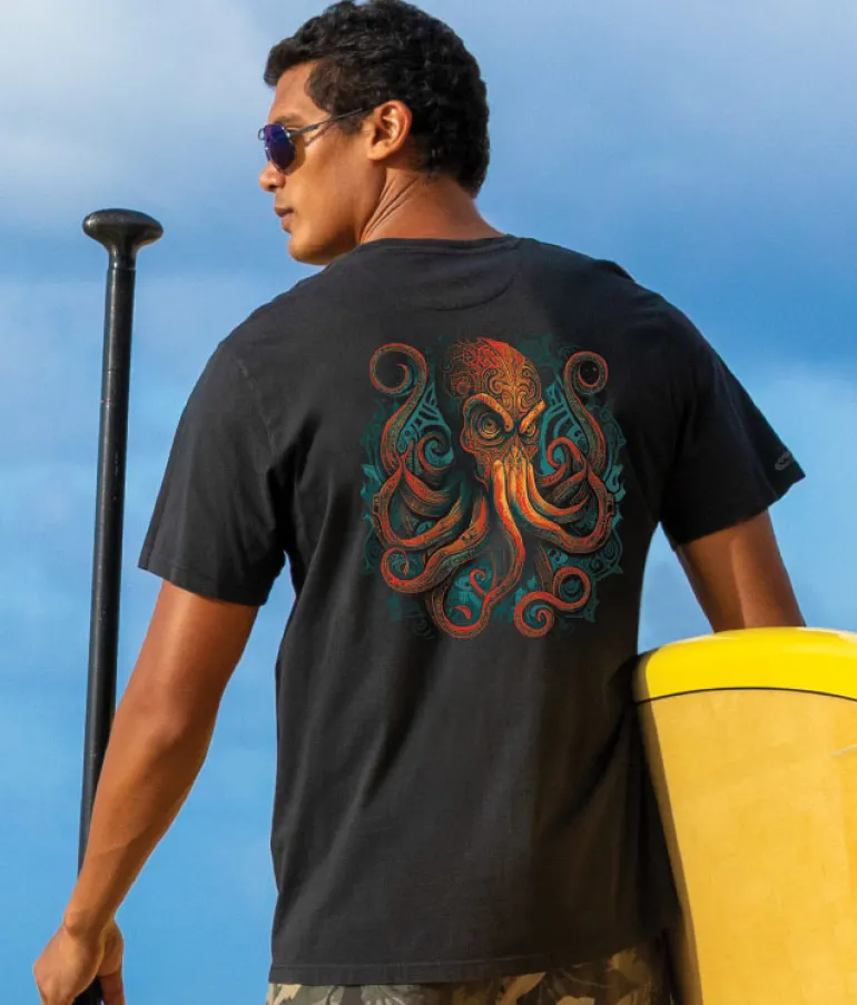 Tribal Octopus - Jet Black Short Sleeve Pima T-Shirt