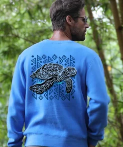 Tribal Sea Turtle - Blue Hawaii Dyed Long Sleeve Sweatshirt