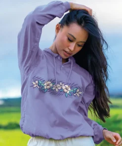 Tropical Florals - Lavender Dyed Long Sleeve Lightweight Pullover