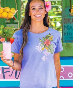 Tropical Quilt - Lavender Dyed Short Sleeve Scoop Neck T-Shirt
