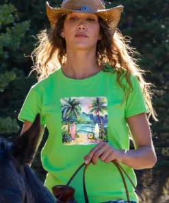 Tropical Watercolor Beach - Green Apple Dyed Short Sleeve Crewneck T-Shirt