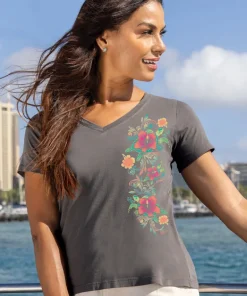 Turtle Dream - Graphite Short Sleeve Pima V-Neck T-Shirt