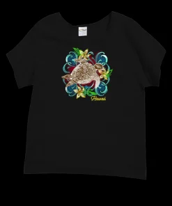 Turtle Quilt - Black Short Sleeve Scoop Neck T-Shirt