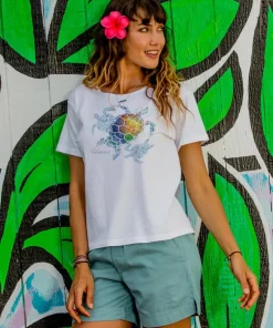 Turtle Seascape - White Short Sleeve Scoop Neck T-Shirt