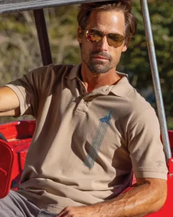 Vertical Tribal Shark - Kona Coffee Dyed Short Sleeve Oceanfront Polo Shirt