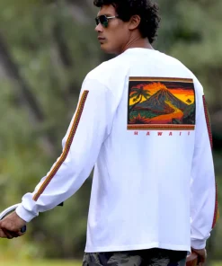Volcano Scenic - White Long Sleeve Crewneck T-Shirt