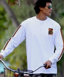 Volcano Scenic - White Long Sleeve Crewneck T-Shirt