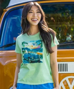 Volkswagen Beach Bug Scenic - Key Lime Dyed Short Sleeve Crewneck T-Shirt