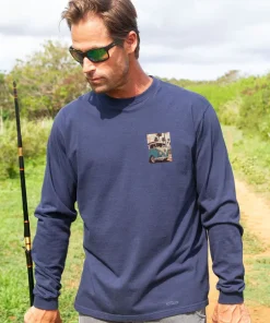 Volkswagen Vintage Beach Bus - Navy Long Sleeve Crewneck T-Shirt