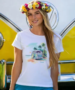 Volkswagen Watercolor Bus - White Short Sleeve Scoop Neck T-Shirt