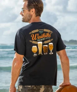 Waikiki Brewing Co Beer Row - Black Short Sleeve Crewneck T-Shirt