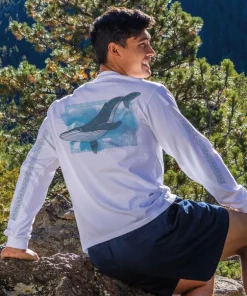 Watercolor Whale - White Long Sleeve Crewneck T-Shirt