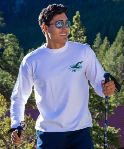 Watercolor Whale - White Long Sleeve Crewneck T-Shirt