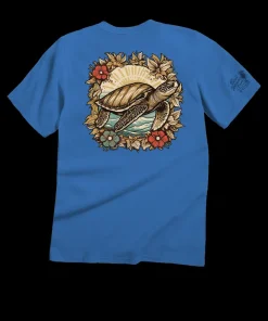 Woodcut Honu - Blue Hawaii Dyed Short Sleeve Crewneck T-Shirt